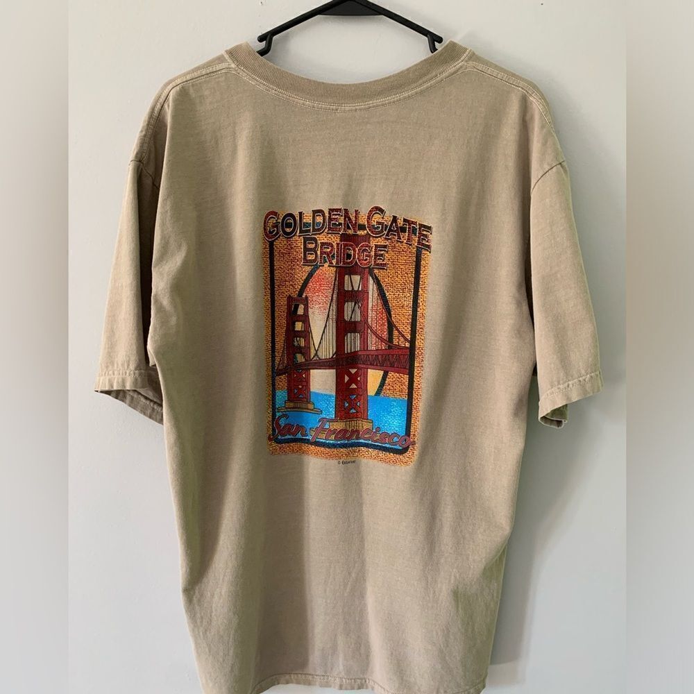 Gilden Golden Gate Bridge San Francisco CA Graphic T-shirt Beige Size L Unisex